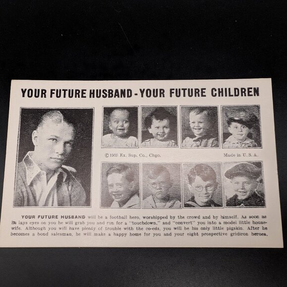 1935 Your Future Husband Your Future Children Fortune Telling Arcade Card, Humor - Picture 1 of 4